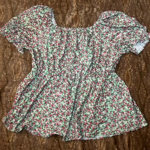 SHEIN plus Floral Print  Puff Sleeve Peplum Blouse